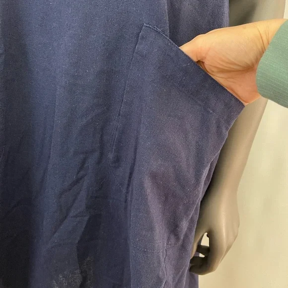 Minibee Dress Women M Navy Blue Linen Cotton Midi Lagenlook Boho Oversized - Picture 6 of 12